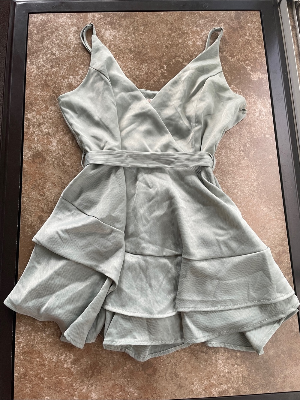 Altar'd State Sage Green Ruffle Faux Wrap Mini Dress/Skort M with Belt